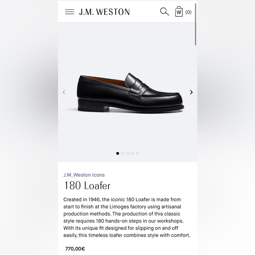 J.M. Weston 180 Classic Black Leather Loafer Shoes